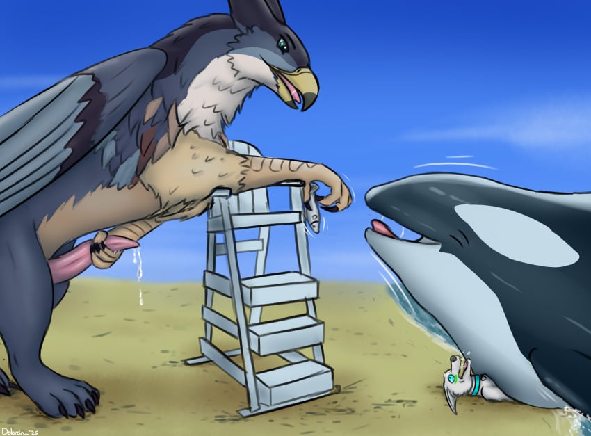 2025 ambiguous_feral ambiguous_gender anthro avian beach beak black_body blue_eyes bodily_fluids canid cetacean claws closed_eyes crush dolorcin dolphin erection feathers feral fish food forced fur genital_fluids genitals grey_body grey_feathers group gryphon holding_food holding_object male male_anthro male_feral mammal marine masturbation mythological_avian mythological_creature mythology nude nude_anthro oceanic_dolphin orca outside penile penile_masturbation penis pinned_by_belly precum sand sea snout teal_eyes toothed_whale torvid trio water white_body white_fur year