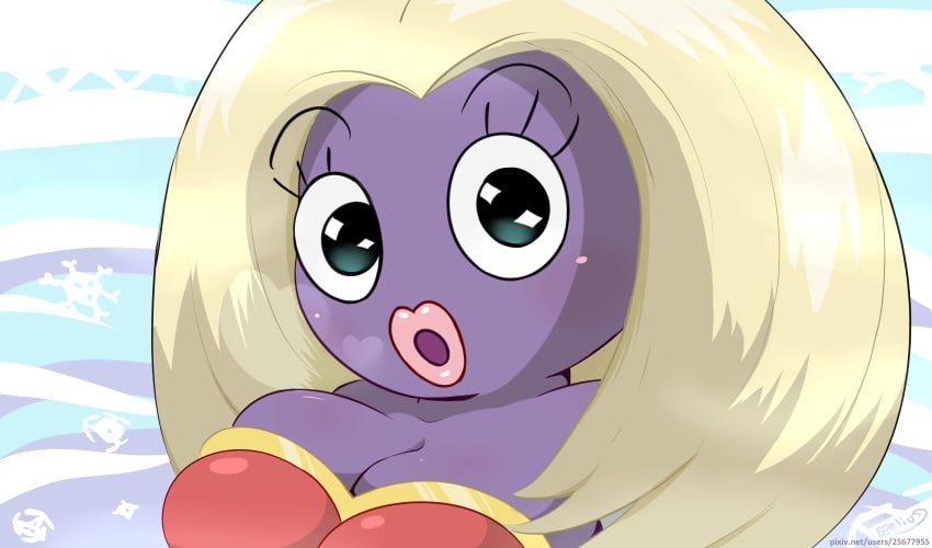 1girls 2d 2d_(artwork) 2d_artwork anthro anthro_only artist_name black_eyes blush blush_stickers breasts breasts_covered clothes clothing eyebrows eyelashes female female_only generation_1_pokemon hair heart heart-shaped_pupils heart_smoke_ring jynx lipstick long_hair looking_at_viewer multicolored_background nintendo pokemon pokemon_(species) pokemon_rgby purple_body shirt sparkly_eyes tagme video_game_character video_games xelius