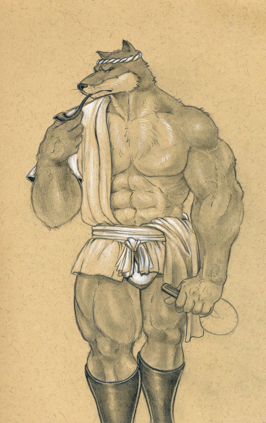 abs anthro biceps bleach bulge festival fur furry male_focus male_only manga mostly_nude muscular muscular_male obliques pecs ribs sajin_komamura serratus_anterior triceps tush wolf