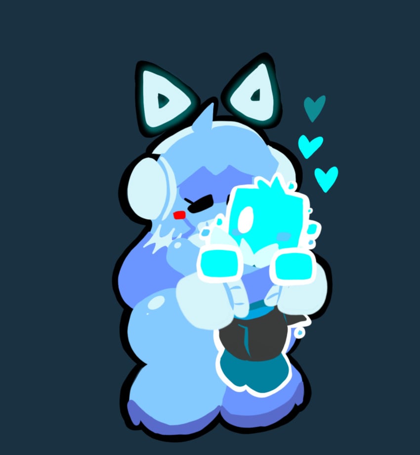big_ass big_breasts blue_skin cyan_(just_shapes_and_beats) headphones hug just_shapes_and_beats moyopoto3 sad_cube smaller_male thick_thighs wholesome