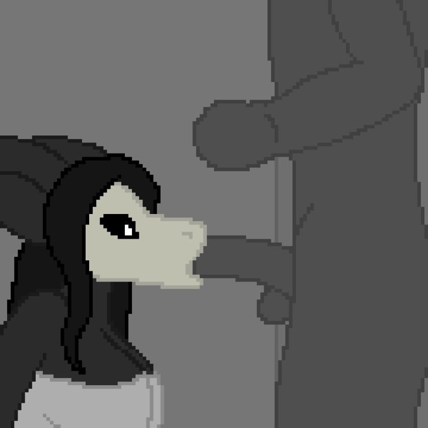 animated anthro balls big_breasts black_and_white breasts clothed clothing digital_media_(artwork) dress duo ears_back faceless_character fan_character fellatio female fenton-blitzgerald genitals hair human john-rook mal0 male male/female malo mammal monochrome nude nude_male oral penile pivoted_ears pixel_(artwork) pixel_animation scp-1471-a scp_foundation sex