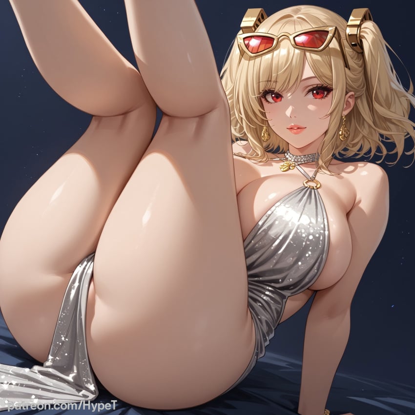 ai_generated alternate_version_at_source ass_focus azur_lane big_breasts blonde_hair breasts burnice_white dress female hypet legs_up silver_dress st._louis_(luxurious_wheels)_(azur_lane)_(cosplay) tagme thick thick_ass thick_legs thick_thighs thighs video_game_character video_games wide_hips zenless_zone_zero