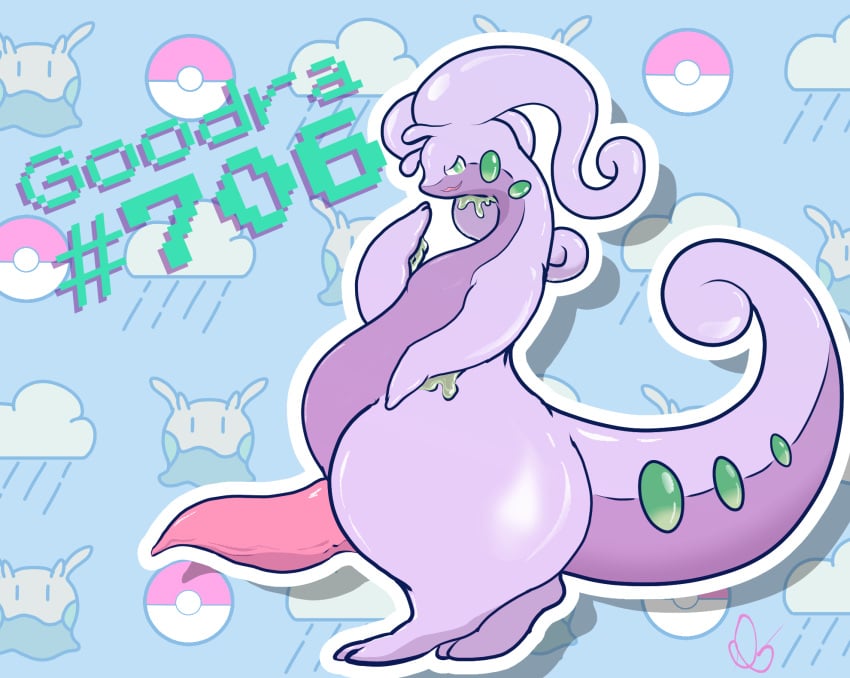 animal_genitalia animal_penis anthro ass belly big_belly big_butt digital_media_(artwork) dragon ebbandfloatzel erection generation_6_pokemon genitals goodra green_eyes half-erect hi_res looking_at_viewer male multicolored_body mythological_creature mythological_scalie mythology nintendo nude penis pokemon pokemon_(species) purple_body scalie shaded side_view simple_background slightly_chubby slime solo tapering_penis text thick_thighs two_tone_body