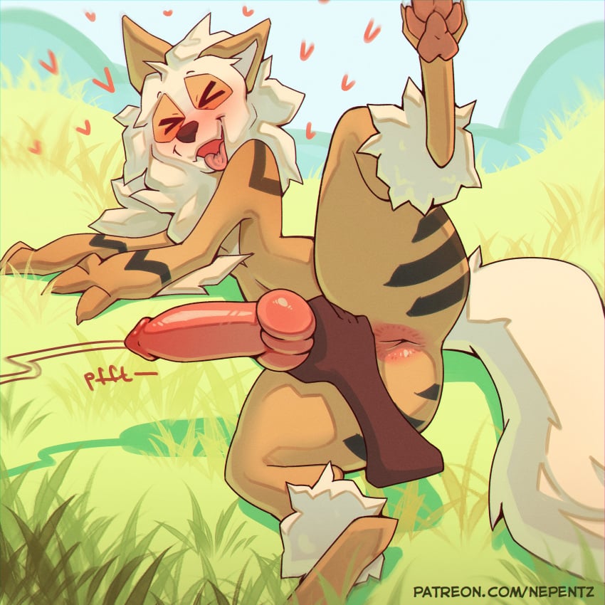 2025 absurd_res animal_genitalia animal_penis anthro anthrofied anus arcanine ass athletic athletic_anthro athletic_male big_knot big_penis bodily_fluids canid canine canine_genitalia canine_penis claws closed_eyes cum cumshot curvy_figure day digitigrade disembodied_hand ejaculation erection fur generation_1_pokemon genital_fluids genitals grass heart_symbol hi_res knot knotted_penis looking_pleasured lying male navel nepentz nintendo nude on_side open_mouth open_smile orgasm outside pawpads penis penis_grab plant pokemon pokemon_(species) pokemorph raised_leg smile solo sound_effects spread_legs spreading text thick_penis thick_thighs tongue tongue_out tuft url