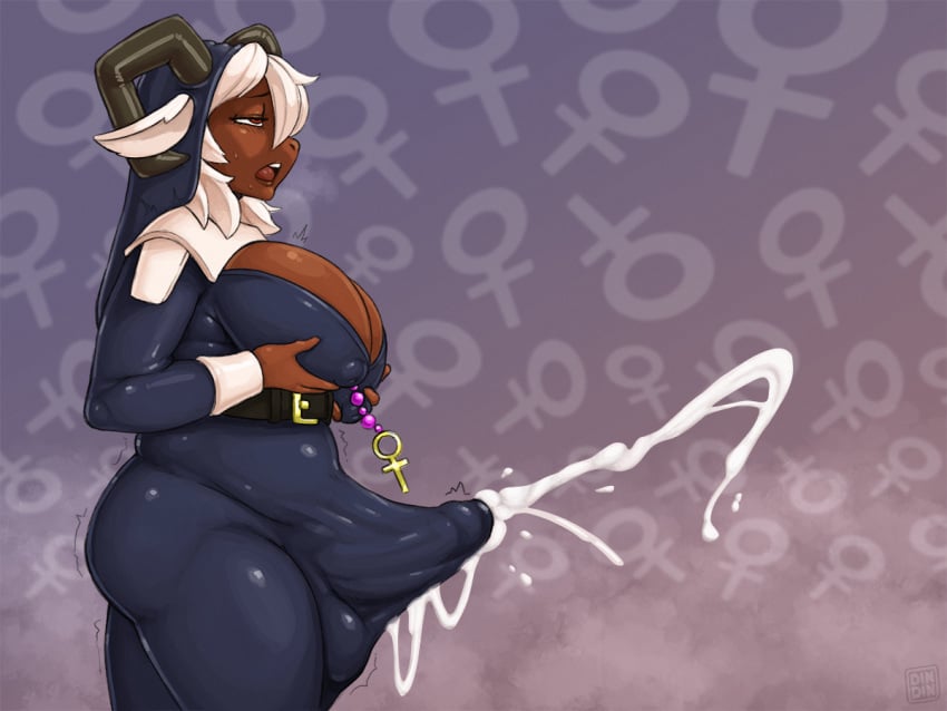 2022 abstract_background ahe_gao anthro artist_name balls balls_outline belt belt_buckle big_breasts biped black_clothing black_headwear black_robe blush blush_lines bodily_fluids bovid breasts brown_body brown_skin buckle bulge caprine cleavage cleavage_overflow clothed clothed_anthro clothed_gynomorph clothing cum cum_in_clothing cum_through_clothing cumshot detailed_bulge digital_media_(artwork) dindin_(artist) ejaculation erection erection_under_clothing eyebrows eyelashes female_symbol fingers furgonomic_headwear furgonomics futa_only gender_symbol genital_fluids genital_outline genitals glistening glistening_breasts glistening_clothing gynomorph habit hair hands-free headdress headgear headwear holding_breast horn intersex jewelry looking_pleasured mammal motion_lines narrowed_eyes nipple_outline nipples nun open_mouth orgasm orgasm_face pendant penile penis_outline pivoted_ears portrait puffy_nipples red_eyes robe shaded shaking sheep short_snout side_view snout solo standing sweat symbol teeth text thick_thighs three-quarter_portrait throbbing throbbing_balls tight_clothing tongue tremble_spikes trembling veil watermark wet wet_clothing white_ears white_hair white_sclera wide_hips