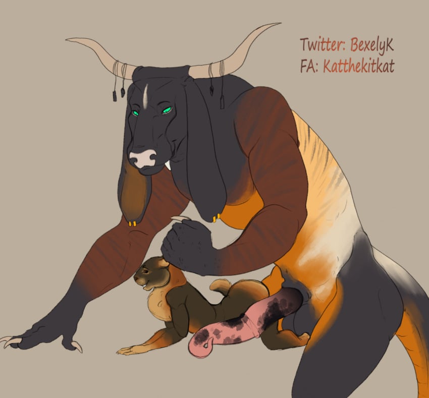 animal_genitalia animal_penis anthro balls big_penis black_body black_fur black_penis bovid bovine bovine_genitalia bovine_penis brown_background brown_body brown_fur cattle duo ear_grab fur genitals hybrid imminent_sex katthekitkat lagomorph larger_anthro larger_male leporid long_penis lying male male/male mammal medial_ring muscular muscular_anthro muscular_male nude_anthro nude_male on_front orange_body orange_fur penis pink_penis prehensile_penis rabbit red_body red_fur simple_background size_difference smaller_anthro smaller_male spots spotted_genitalia spotted_penis tan_body tan_fur