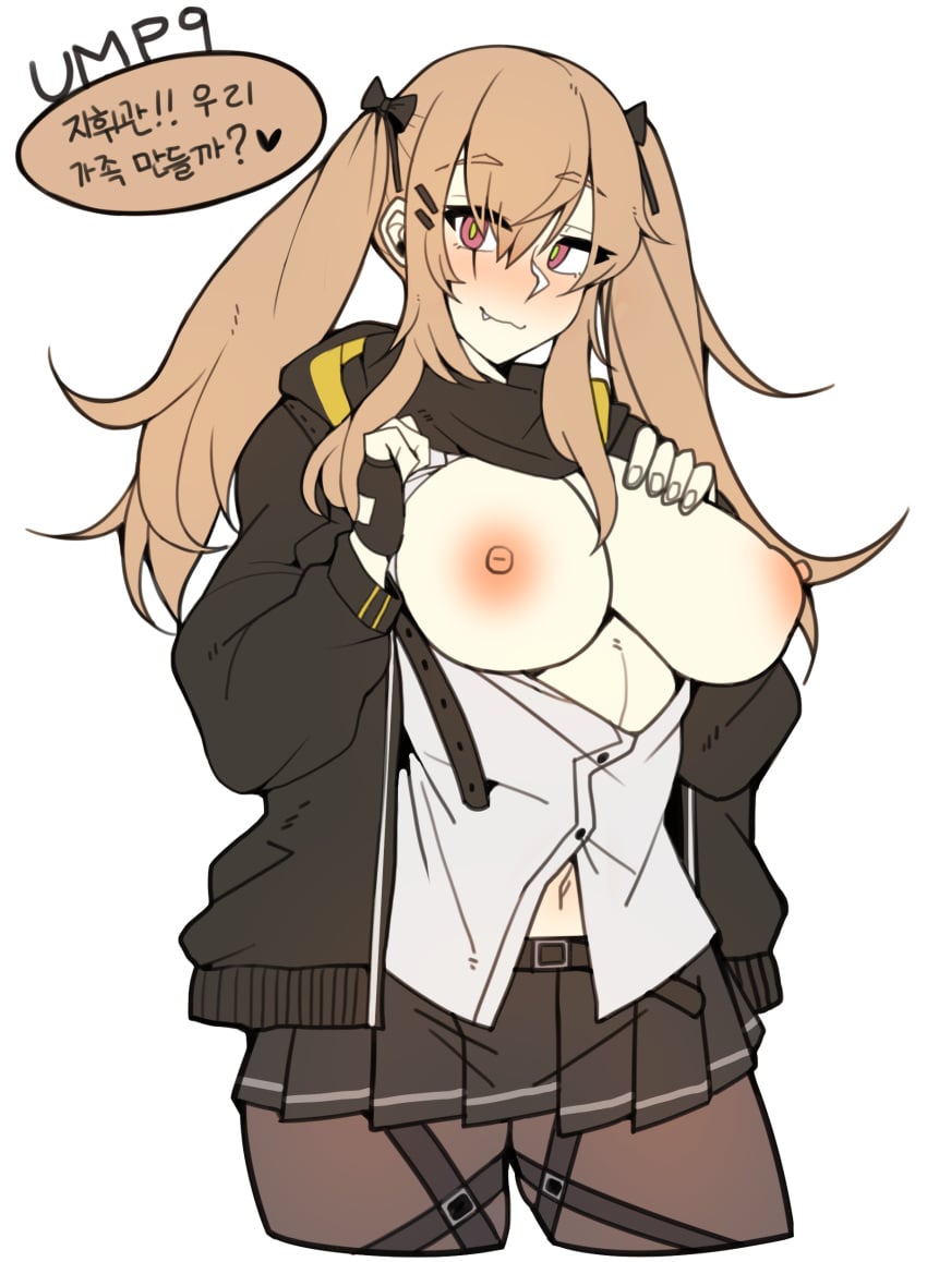 breasts breasts_out_of_clothes female girls'_frontline nipples open_clothes open_shirt ppapmang presenting presenting_breasts solo ump9_(girls'_frontline)