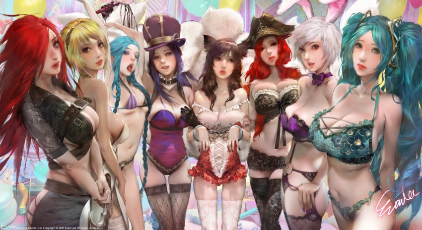 2018 6+girls 8girls ;p ahri animal_ears aqua_bra aqua_hair aqua_panties arms_behind_back arms_up artist_name axe balloon battle_bunny_riven belt belt_buckle bicorne bikini biting biting_lip black_gloves black_hair black_legwear black_ribbon black_skirt blonde_hair blue_eyes blue_hair bow bra braid braiding_hair breasts brown_eyes brown_nails buckle bunny bunny_ears bustier caitlyn_kiramman cat_o'_nine_tails center_opening cleavage corset crop_top cross-laced_clothes cuffs detached_collar dress evan_lee eyeshadow female fingernails flower_ornament fox_girl fox_tail frilled_bra frilled_panties frilled_underwear frills garter_belt gloves gradient_hair green_eyes hair_ornament hair_over_one_eye hairband hairdressing hand_on_chest hand_on_own_chest handcuffs happy_new_year hat holding holding_arm holding_weapon holding_whip jinx_(league_of_legends) katarina_du_couteau kitsunemimi lace lace-trimmed_bra lace-trimmed_legwear lace-trimmed_thighhighs lace_legwear lace_trim large_breasts league_of_legends leather leotard light_frown lineup lingerie lipgloss lipstick long_fingernails long_hair looking_at_viewer looking_away luxanna_crownguard makeup mascara medium_breasts miniskirt multicolored multicolored_bikini multicolored_clothes multicolored_hair multiple_boys multiple_girls nail_polish navel new_year o-ring o-ring_bottom one_eye_closed open_mouth orange_eyes pantsu parted_lips petite pink_lipstick pouting purple_background purple_eyes purple_hair purple_leotard purple_nails purple_panties realistic red_eyes red_hair red_lipstick red_nails restraints ribbon riot_games riven sarah_fortune scar scar_across_eye short_dress short_hair side_slit signature skirt sleeveless sleeveless_dress small_breasts smile sona_buvelle standing strapless strapless_leotard stretch string_panties swimsuit tail the_grind_series thigh_gap thighhighs tied_hair tongue tongue_out top_hat twin_braids twintails underwear underwear_only very_long_hair watermark weapon web_address whip whisker_markings white_dress white_hair white_legwear