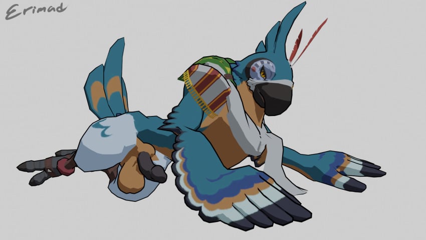 16:9 3d 3d_(artwork) ass avian bird blender breath_of_the_wild cel_shading digital_media_(artwork) erimad humanoid_penis kass_(zelda) male male_only nintendo parrot penis presenting rito scarf simple_background the_legend_of_zelda video_games