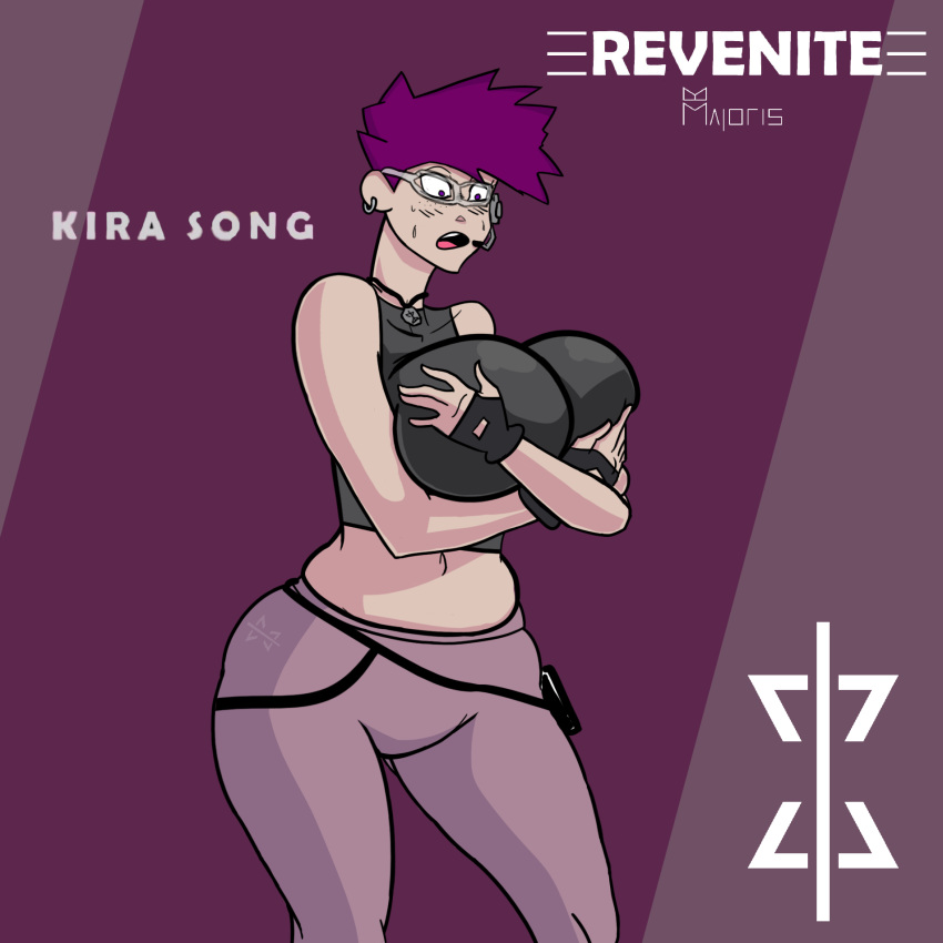 big_breasts gamer giant_ass glasses huge_breasts indie_(character) kira_song light-skinned_female light_skin purple_hair revenite short_hair solo thick thick_thighs tomboy