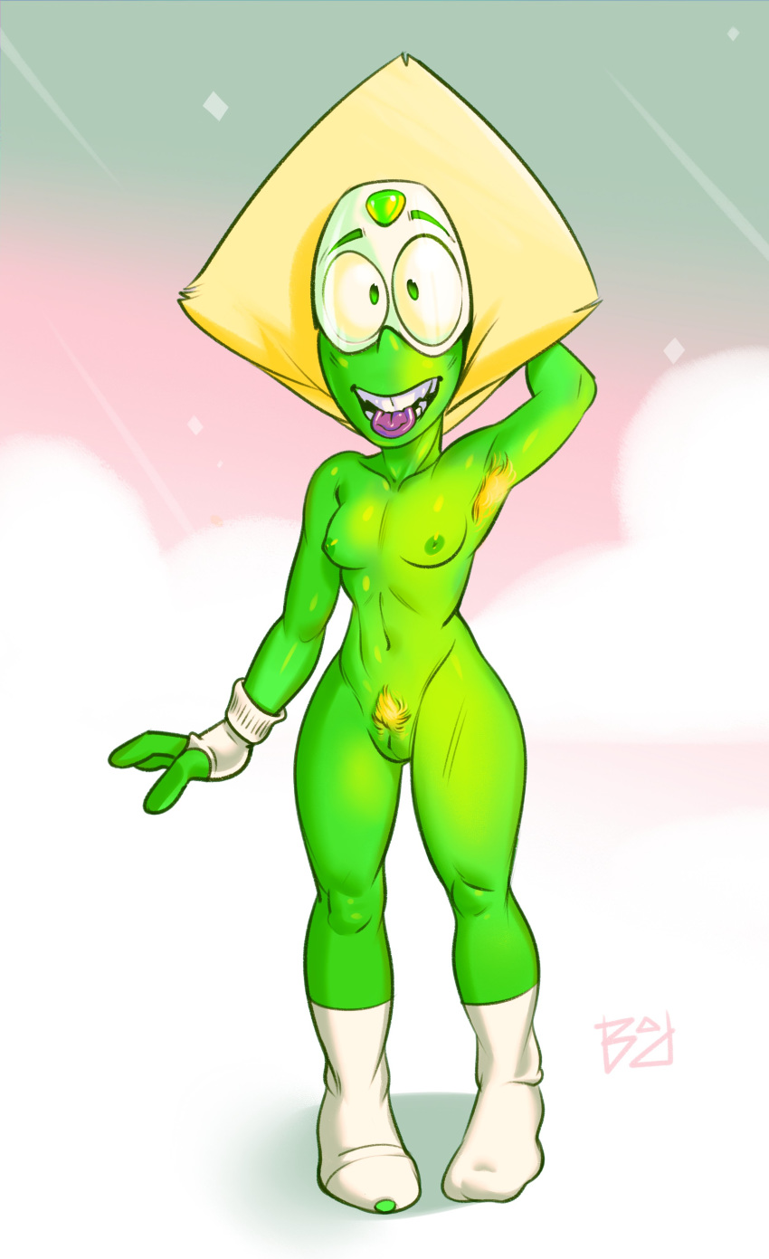 1girls alien alien_girl areolae arm_behind_head armpit_hair armpits badrainbow blonde_hair blonde_pubic_hair breasts cartoon_network clouds female female_armpit_hair female_focus female_only fingerless_gloves gloves green_skin humanoid looking_at_viewer mostly_nude nipples peridot_(steven_universe) pubic_hair pussy small_breasts smile socks solo solo_female solo_focus steven_universe teeth tongue tongue_out visor white_gloves white_socks