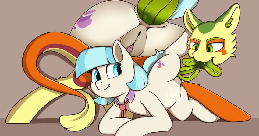 2019 absurd_res anal anal_sex anus ass blue_eyes clitoris coco_pommel_(mlp) cutie_mark duo earth_pony equid equine female feral friendship_is_magic furry green_eyes hi_res horse mammal my_little_pony neighday non_toxic_(oc) open_mouth oral penetration pony pussy sex simple_background tatzlpony