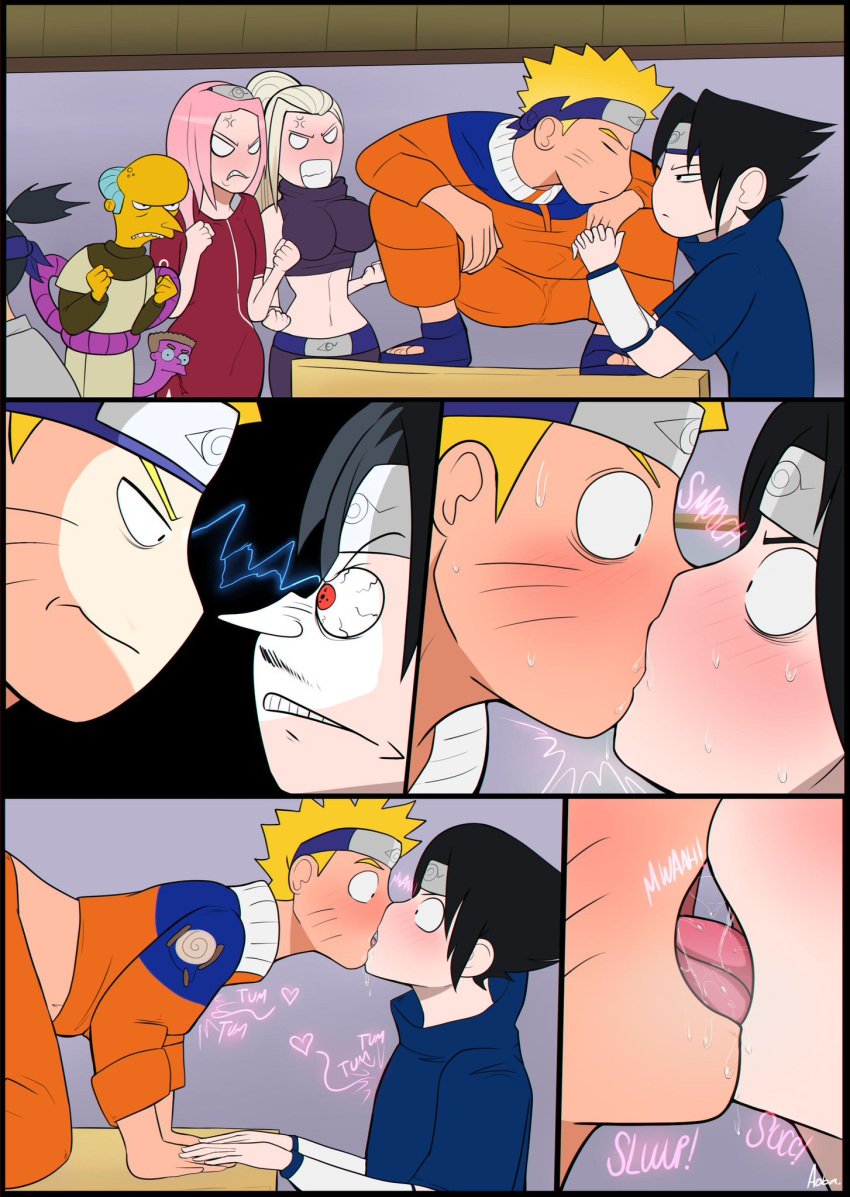 2boys aobacarry femboy gay girly kissing montgomery_burns mr_burns naruto naruto_(series) sasuke_uchiha sissy the_simpsons uzumaki_naruto waylon_smithers yaoi