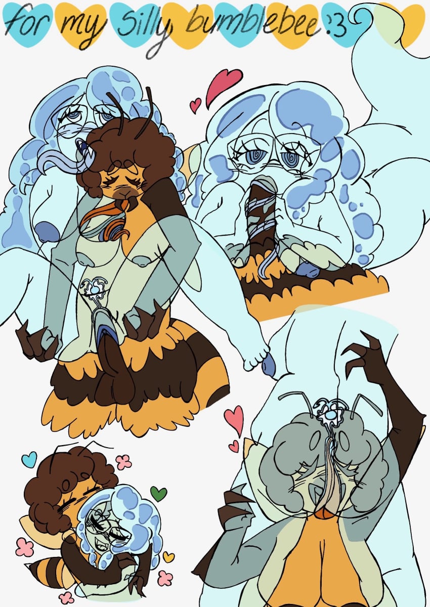 anonymous_artist anthro arthropod bee breasts bumble_bee_(species) cunnilingus duo fellatio female female/female ghost hi_res holidays humanoid hymenopteran insects kissing long_tongue oral penile sex simple_background spiral spiral_eyes spirit sunny_baudelaire text tongue trans_(lore) trans_woman_(lore) vaginal_penetration valentine's_day wrapped_breasts