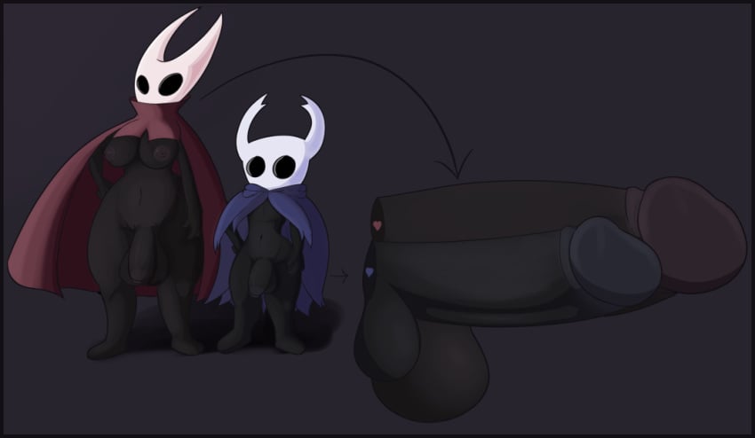 1boy 1futa 2019 anthro arthropod balls big_penis black_penis black_skin breasts cape cloak clothing comparing comparing_penis digital_media_(artwork) duo featureless foreskin futa_is_bigger futa_with_male futanari hollow_knight hornet_(hollow_knight) humanoid_penis insects intersex larger_futanari male mask not_safe_for_reality penis penis_size_comparison penis_size_difference protagonist_(hollow_knight) siblings simple_background size_difference smaller_male standing thick_thighs uncut vessel_(species) video_games