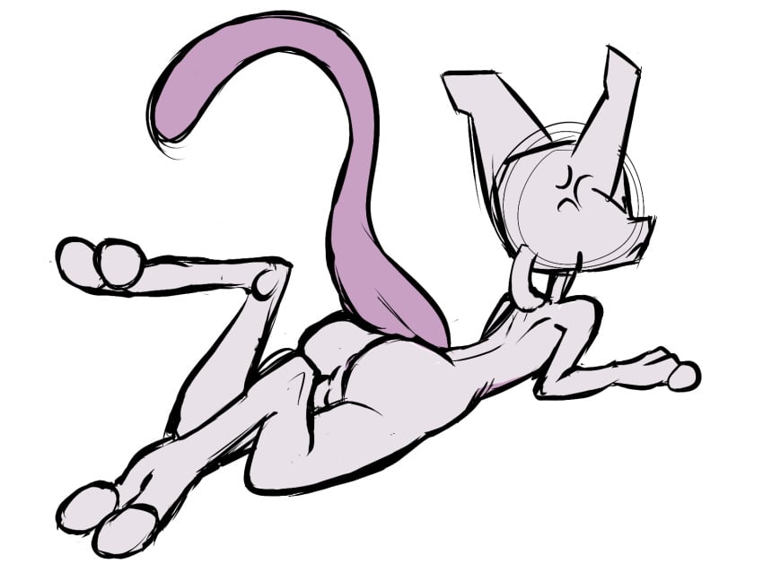 1boy 2_fingers 2_toes anal angry ass big_ears feet feline feral furry long_tail looking_away lying male male_only mewtwo murchik nintendo nude paws pokemon pokemon_(species) pokemon_rgby pose purple_fur sketch source_request tail testicles thin_waist white_background wide_hips