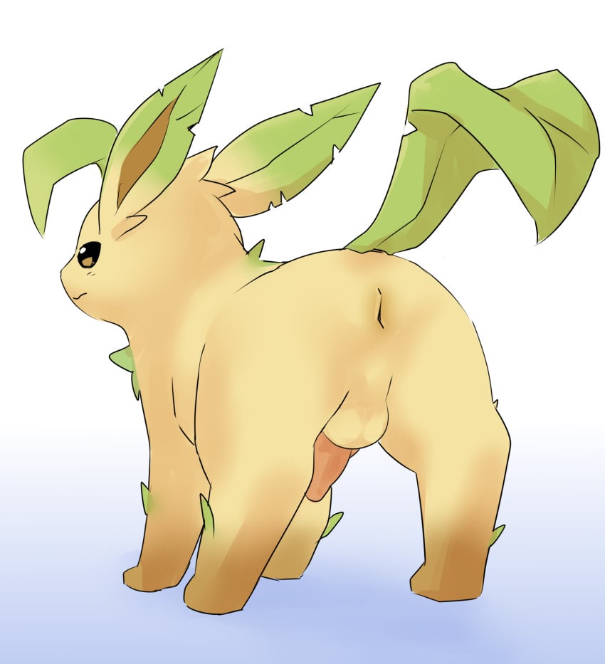 2022 anus ass backsack balls brown_body brown_fur brown_inner_ear digital_drawing_(artwork) digital_media_(artwork) dipstick_ears ear_markings eeveelution erection feral fur generation_4_pokemon genitals glistening glistening_eyes gloves_(marking) green_ear_tips green_tail hi_res leaf leaf_ears leaf_hair leaf_tail leafeon leg_markings male male_feral markings mouth_closed multicolored_body multicolored_ears multicolored_fur nintendo penis pink_penis plant plant_hair pointy_ears pokemon pokemon_(species) prick_ears pseudo_hair pu_sukebe quadruped raised_tail rear_view simple_background socks_(marking) solo tail tan_balls tan_body tan_fur white_background