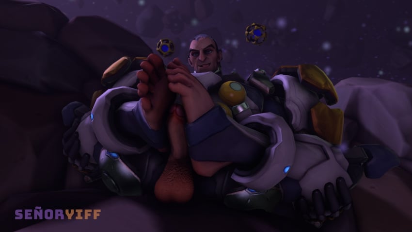 3d alternate_costume balls bara blizzard_entertainment dr_de_kuiper_sigma footjob male male_only masturbation overwatch penis senyoryiff sigma_(overwatch) solo yaoi