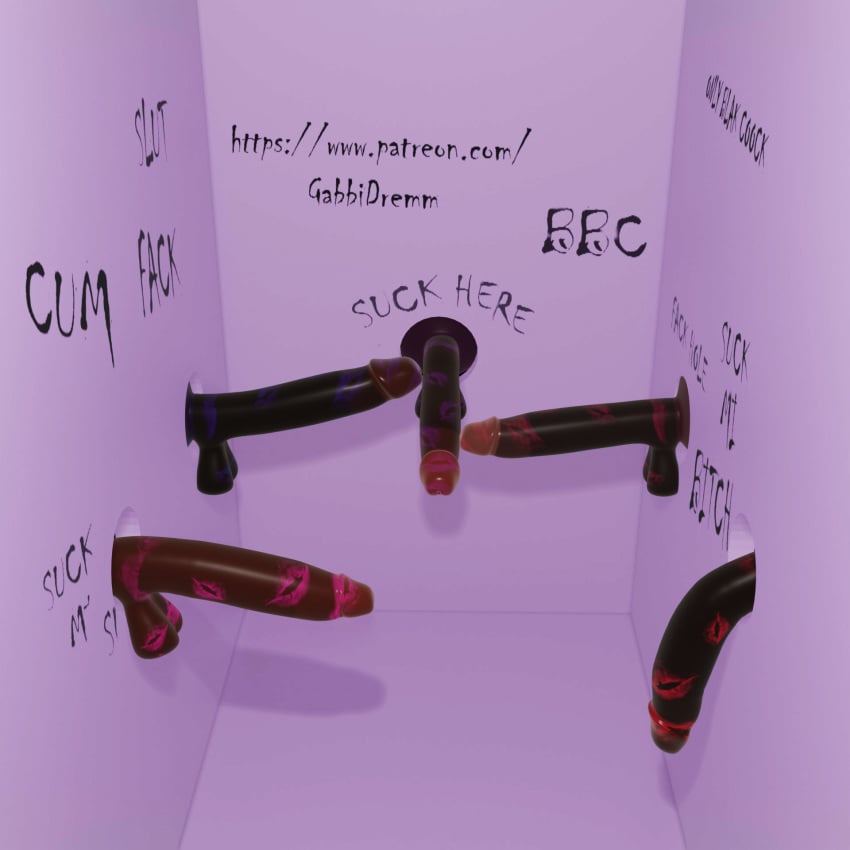 3d 5boys big_penis dark-skinned_male dark_skin english_text erection gabbidremm glory_hole graffiti half-erect interracial kiss_mark lipstick_mark lipstick_on_penis male male_only multiple_penises rainbow_party text