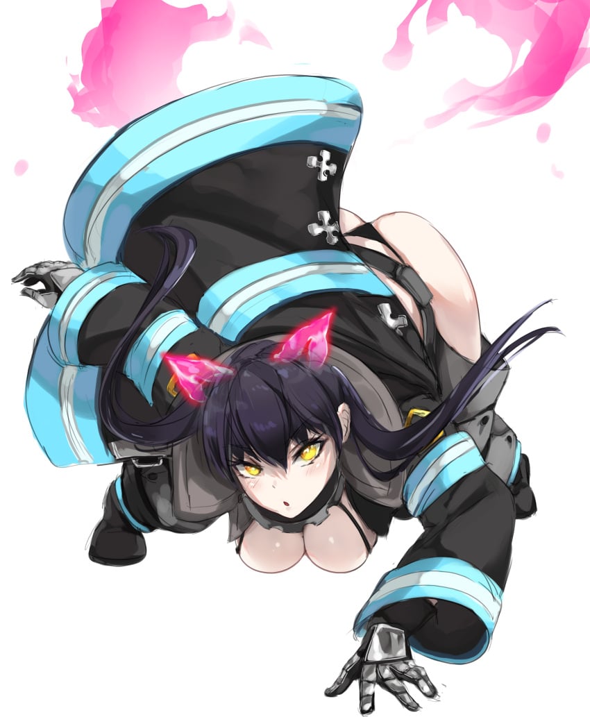 1girls :o arm_support ass ass_cleavage ass_crack bent_forward bent_over big_breasts black-haired_female black_gloves black_hair breasts busty busty_female busty_teenager cleavage dangling_breasts digital digital_art digital_drawing digital_drawing_(artwork) digital_media digital_media_(artwork) enen_no_shouboutai female female_focus female_only fingers fire fire_ears fire_force fire_tail firefighter firefighter_coat firefighter_helmet firefighter_jacket firefighter_uniform flames frown frown_eyebrows frowning frowning_at_viewer full_body gloves hair_between_eyes hanging_breasts high_resolution highres kilalesi kotatsu_tamaki large_boobs large_breasts leaning leaning_forward long_hair looking_at_viewer neck_guard open_mouth orange-eyed_female orange_eyes parted_lips plump_breasts posing posing_for_the_viewer simple_background solo teenage_female teenager thick_ass thick_butt twintails twintails_(hairstyle) white_background white_pupils wide_hips young_female young_woman