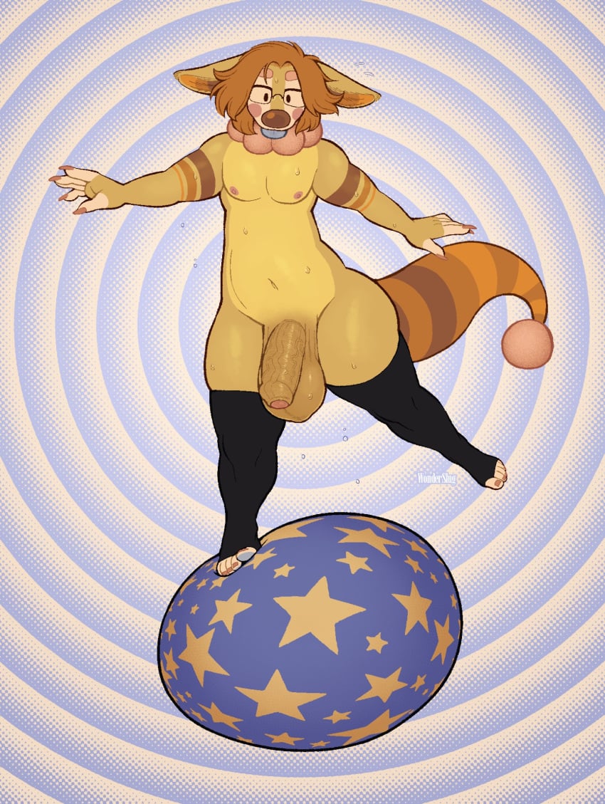 anthro ball balls big_balls big_penis blep blue_pawpads brown_body brown_fur brown_hair cheek_spots clothing clound darkened_balls darkened_genitalia darkened_penis dot_eyes eyewear footwear foreskin fur genitals glasses hair half-erect hi_res huge_balls huge_cock humanoid_genitalia humanoid_penis male markings pawpads paws penis ristretto_(ristretto) simple_background simple_eyes socks solo striped_markings striped_tail stripes tail tail_markings tan_body tan_fur toeless_footwear toeless_legwear toeless_socks toeless_stockings tongue tongue_out vein veiny_penis wonderslug wonderslug_(artist)