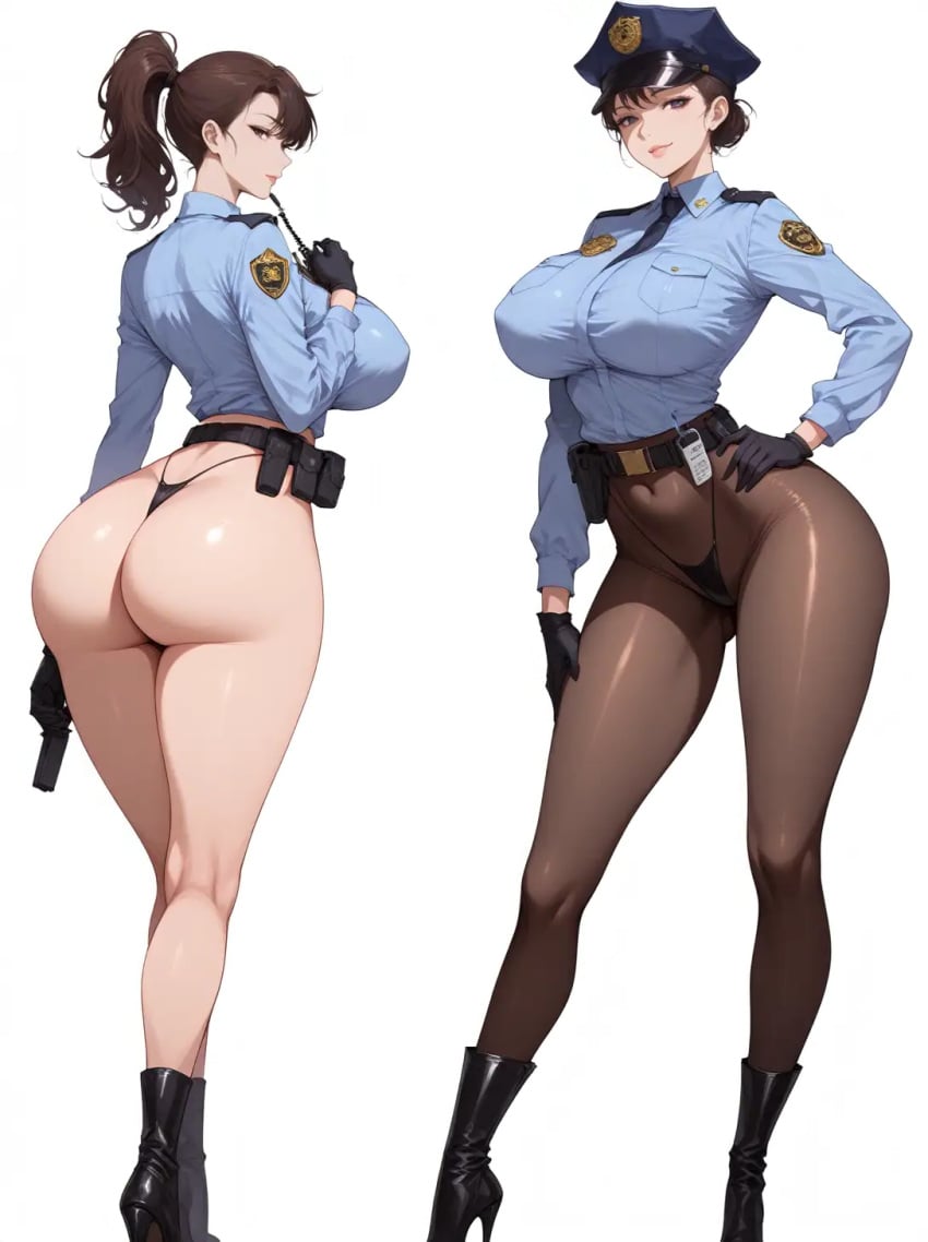 ai_generated bewitching_thighs big_ass big_breasts full_body original_character policewoman shu uniform