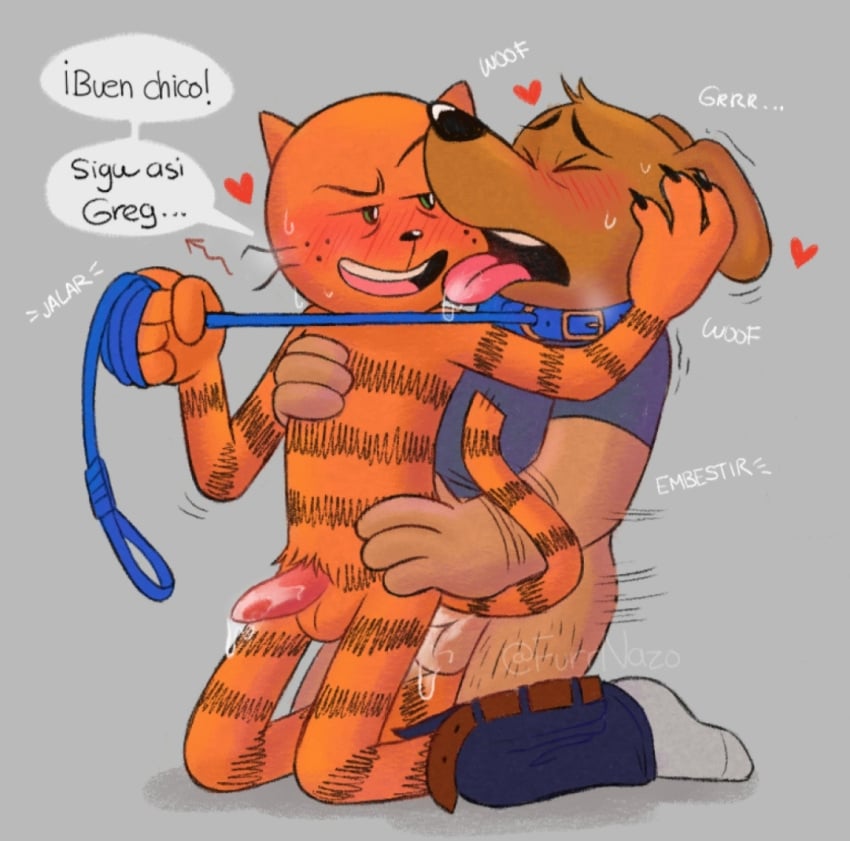 anal anal_sex anthro collar dav_pilkey dog_man dogman dogman_(character) dogman_(series) duo gay gay_sex leash leash_pull male male/male petey_the_cat sex spanish_text yaoi