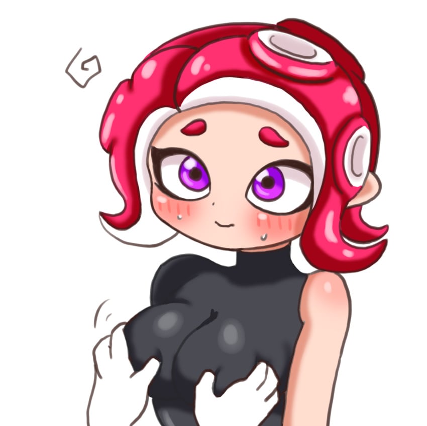 blush breasts clothing cute female groping octoling pen_(artist) splatoon tentacle_hair