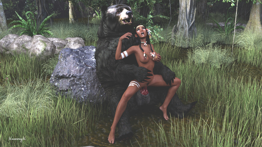 16:9 3d areola balls bear bodypaint braided_hair breasts chair_position claws collar dark_skin duo feet female female_on_feral female_penetrated feral from_behind_position hair hair_feathers hand_on_breast hand_on_hip hand_on_thigh human human_on_feral humanoid_feet interspecies larger_male lips male male_penetrating mammal native_american nipples nude open_mouth outside penetration penis pussy sex size_difference smaller_female spread_legs spreading straight toe_claws tree ursa ursid ursine vaginal_penetration xnassyx zoophilia