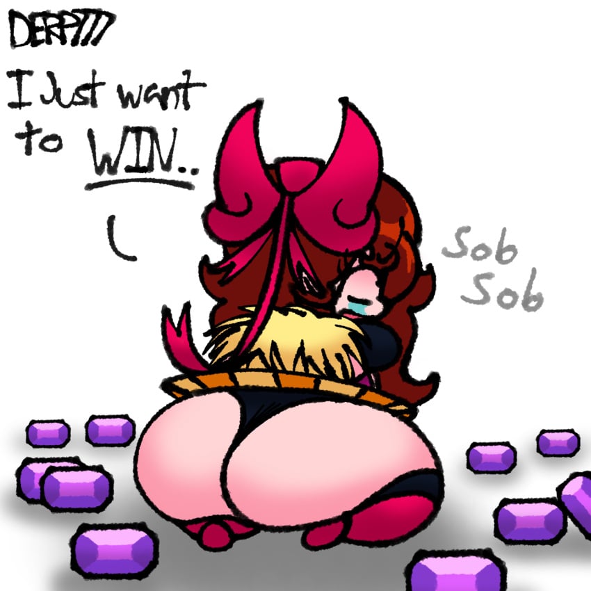 1girls auburn_hair black_panties black_stockings black_top brawl_stars chubby crying defeated derp777 dialogue fat friday_night_funkin gem girlfriend_(friday_night_funkin) melodie_(brawl_stars) meme obese onomatopoeia pink_boots pink_bow pink_skin shitpost skirt sobbing tagme text white_background