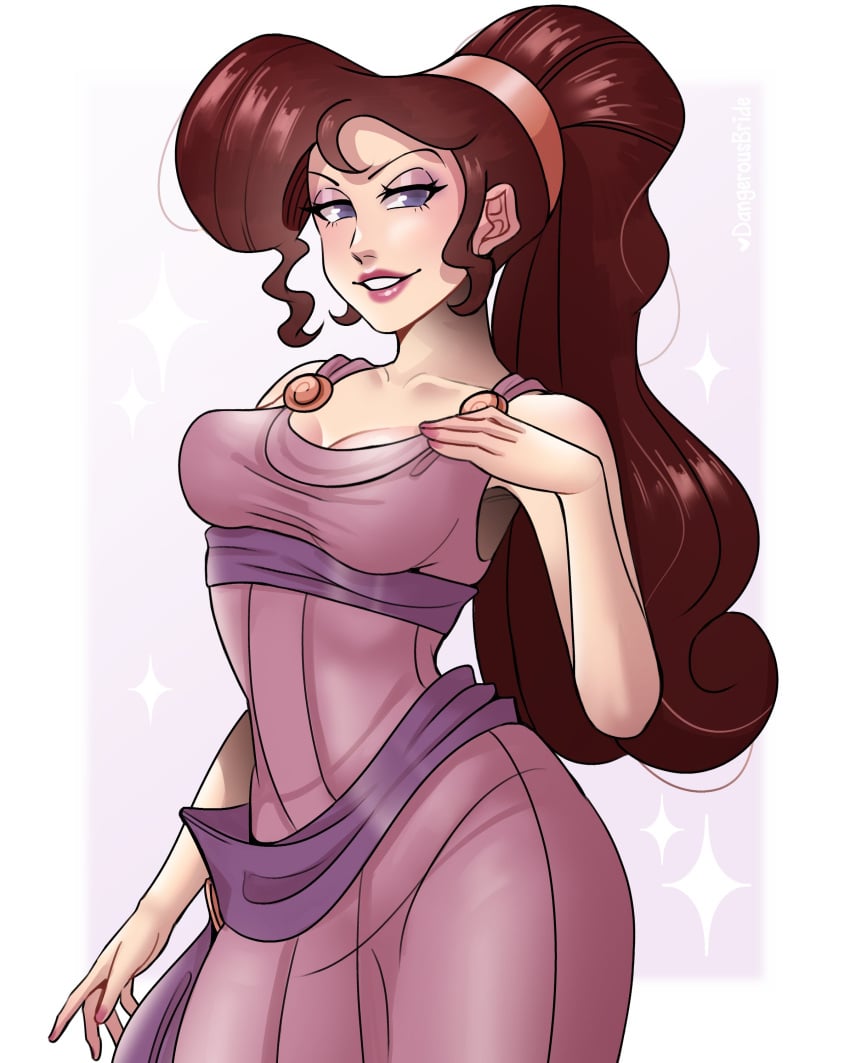 1girls blue_eyes brown_hair dangerousbride dark_blue_eyes disney female female_only hercules_(disney) long_hair looking_at_viewer megara narrowed_eyes red_lips smiling smiling_at_viewer solo teeth_showing tied_hair very_high_resolution