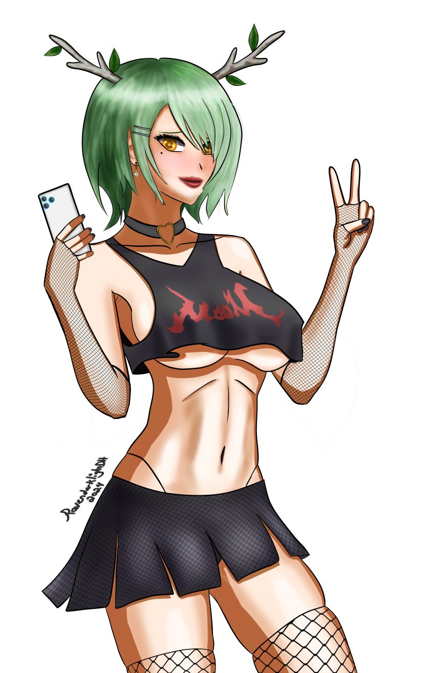 ceres_fauna goth green_hair hololive hololive_english hololive_english_-council- hololive_english_-promise- underboob