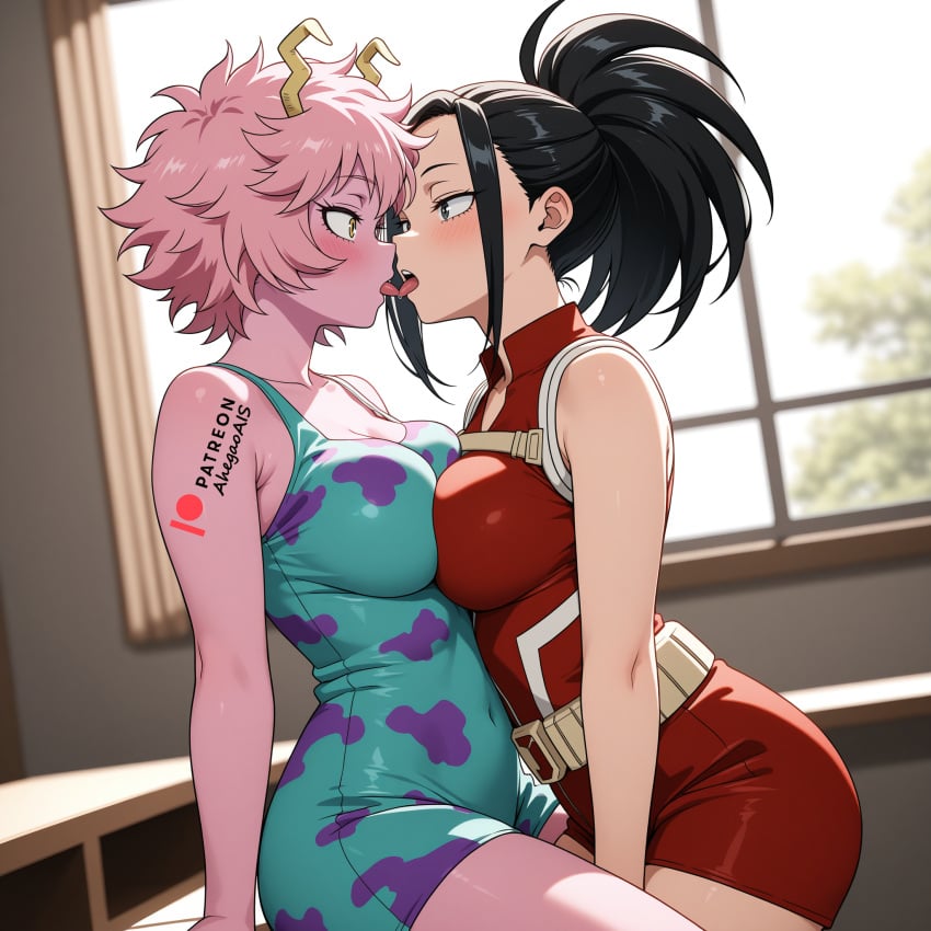 2girls ahegao_ai ai_generated boku_no_hero_academia kissing mina_ashido momo_yaoyorozu my_hero_academia yuri