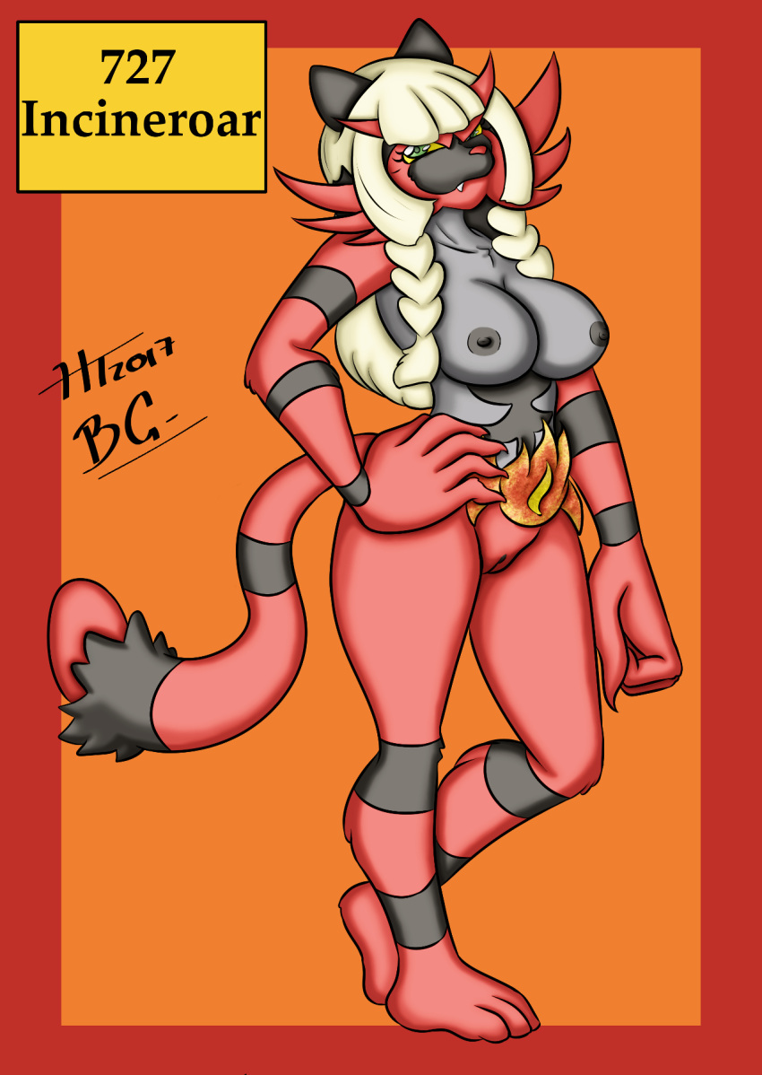 1girls alternate_breast_size alternate_species anthro anthrofied ass bernardol22 big_ass big_breasts black_fur blonde_hair braid breasts eye_contact feet feline female fire furry green_eyes half-closed_eyes hi_res hitori09 incineroar large_ass large_breasts lillie_(pokemon) long_hair looking_at_viewer nintendo nipples nude paws pinup pokémon_(species) pokedex pokemon pokemon_sm pokemorph pose pussy red_fur solo tail text thick_thighs transformation video_games watermark wide_hips yellow_sclera