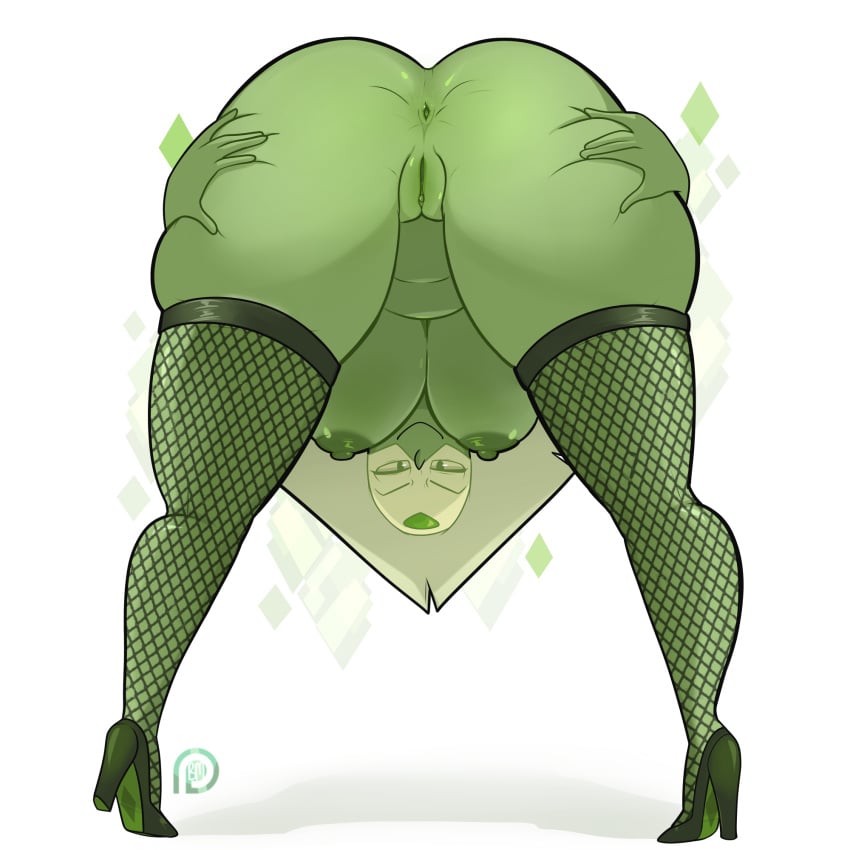 1girls alien anus areolae ass_spread bent_over blushmallet breasts fishnet_thighhighs fishnets green_skin hanging_breasts high_heels large_breasts nipples peridot_(steven_universe) presenting presenting_anus presenting_hindquarters presenting_pussy pussy skindentation smile steven_universe tagme thick_thighs