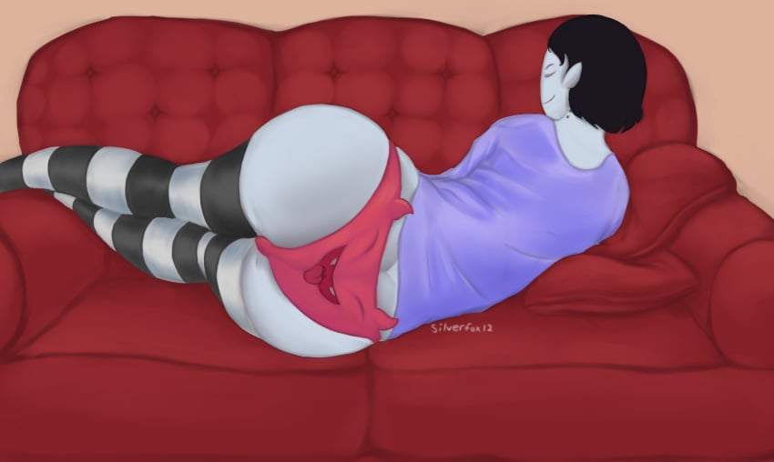 adventure_time ass couch goth marceline panties silverfox12 sleeping striped_legwear striped_thighhighs sweater vampire