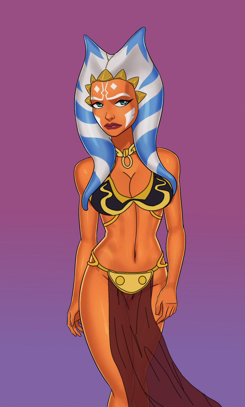 1girls ahsoka_tano alexskulluterna alien alien_girl alternate_version_available barefoot belly_button belly_dancer bikini bra breasts cleavage clone_wars collar edit facepaint female female_only gold_collar harem_outfit horns jedi lipstick loincloth medium_breasts metal_bikini midriff navel orange_skin plain_background pussy red_lips red_lipstick red_loincloth see-through see-through_loincloth slave slave_ahsoka slave_bikini slave_clothes slave_collar slave_leia_(cosplay) slave_outfit solo standing star_wars stomach sunsetriders7 togruta vulva warpaint