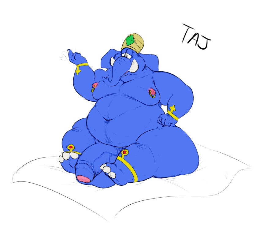 anthro ass belly big_butt diddy_kong_racing donkey_kong_(series) elephant elephantid foreskin genie glans huge_butt jewelry male male_only mammal moobs nintendo obese obese_male overweight overweight_male partially_retracted_foreskin penis piercing proboscidean puppypaws solo taj_the_genie thick_thighs uncut veiny_penis video_games wide_hips