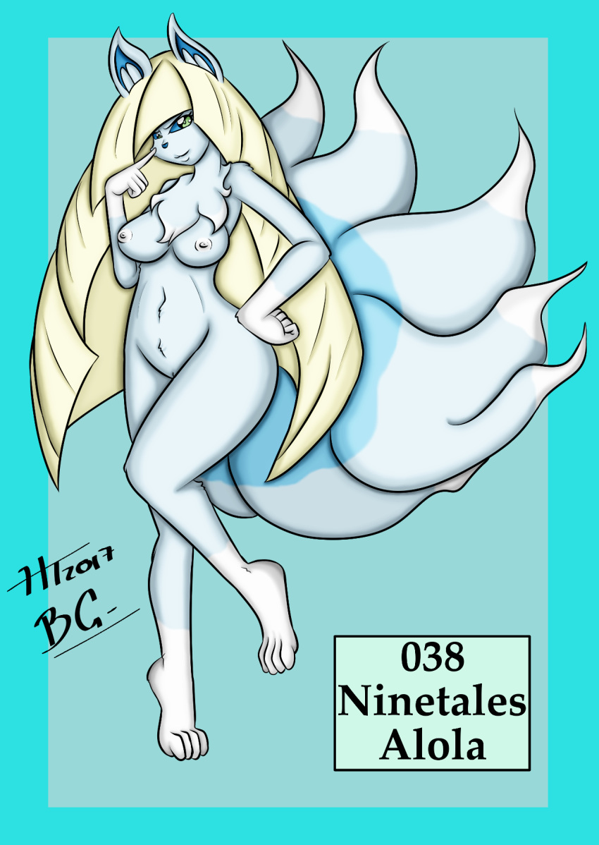 1girls abs aether_foundation alolan_ninetales alternate_breast_size alternate_species anthro anthrofied bernardol22 breasts canine female fox furry hair_over_one_eye hi_res hitori09 humanoid lusamine_(pokemon) milf mother ninetales nintendo nipples nude pinup pokémon_(species) pokedex pokemon pokemon_sm pokemorph pose pussy text thick_thighs transformation video_games watermark wide_hips