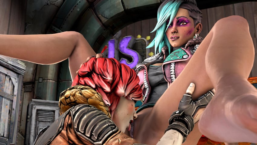 2girls 3d 3d_(artwork) borderlands borderlands_3 cunnilingus dentol female female_only gearbox_software lilith_(borderlands) lorelei_(borderlands) oral red_hair source_filmmaker spread_legs yuri