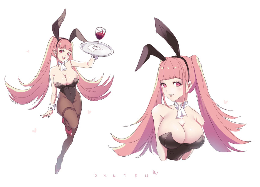 1girls alternate_breast_size blunt_bangs bunny_ears bunny_girl bunny_tail bunnysuit cleavage clothed_female female female_only fire_emblem fire_emblem:_three_houses high_heels hilda_valentine_goneril large_breasts leotard long_hair long_twintails nintendo pantyhose pink_eyes pink_hair solo solo_focus thighhighs twintails wrist_cuffs zedoraart