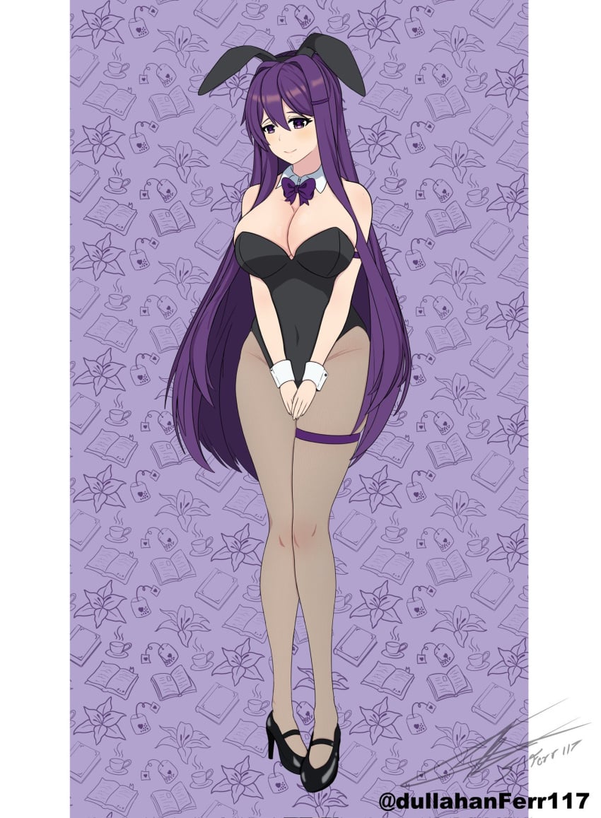 artist_request bunny_ears bunny_girl bunnysuit doki_doki_literature_club looking_at_viewer yuri_(doki_doki_literature_club)