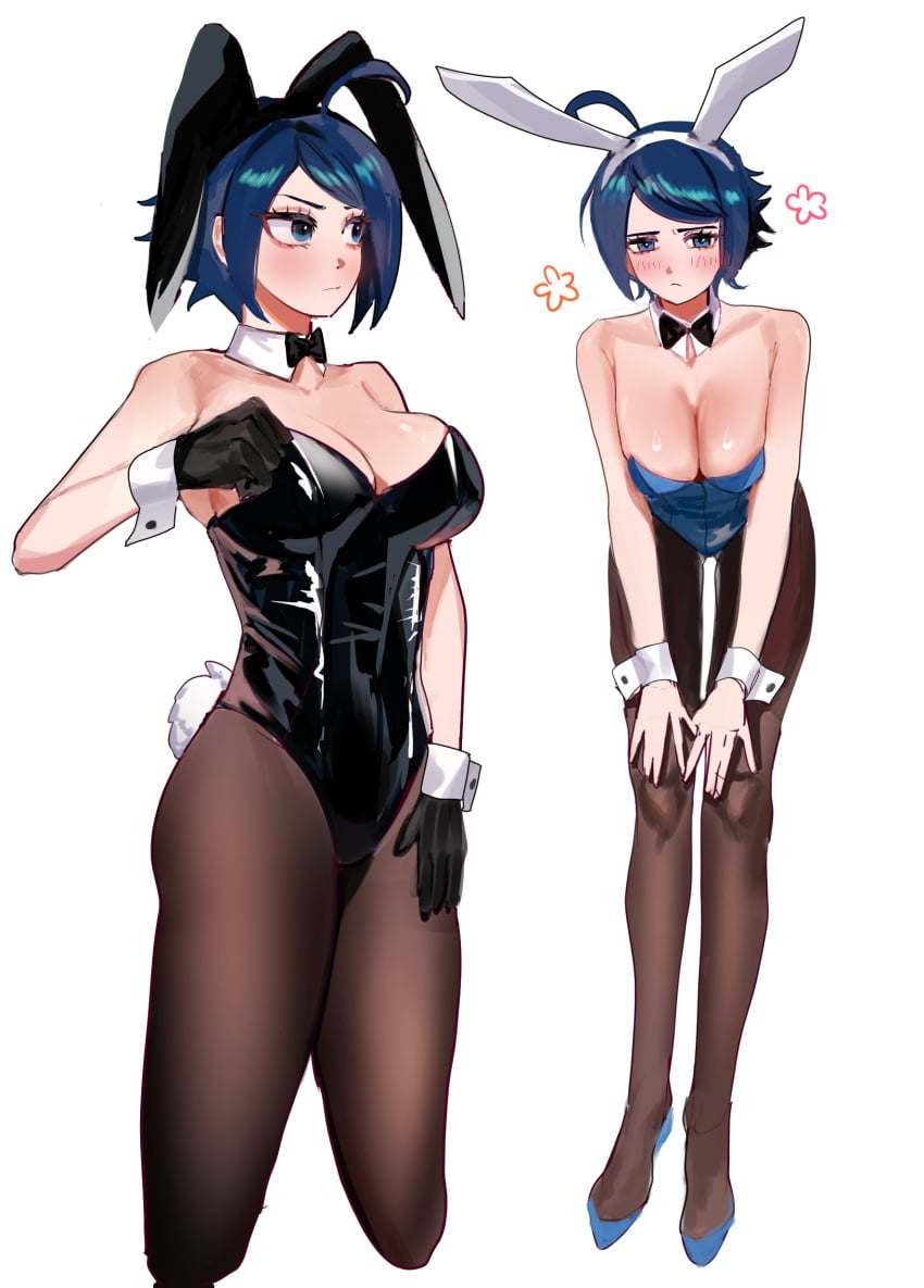 1girls big_breasts big_tits blue_hair bodysuit bunny bunny_ears bunny_girl bunny_tail bunnygirl bunnysuit curvy elisabeth_blanctorche huge_breasts king_of_fighters latex light-skinned_female light_skin looking_at_viewer pale-skinned_female pale_skin pantyhose see-through see-through_clothes shiny_clothes shiny_skin short_hair standing tits voluptuous wide_hips