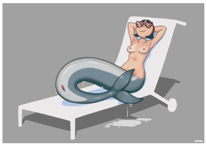 anus breasts closed_eyes dotoro_(artist) eyewear female hi_res humanoid marine merfolk navel nipples pussy smile solo sunglasses wet