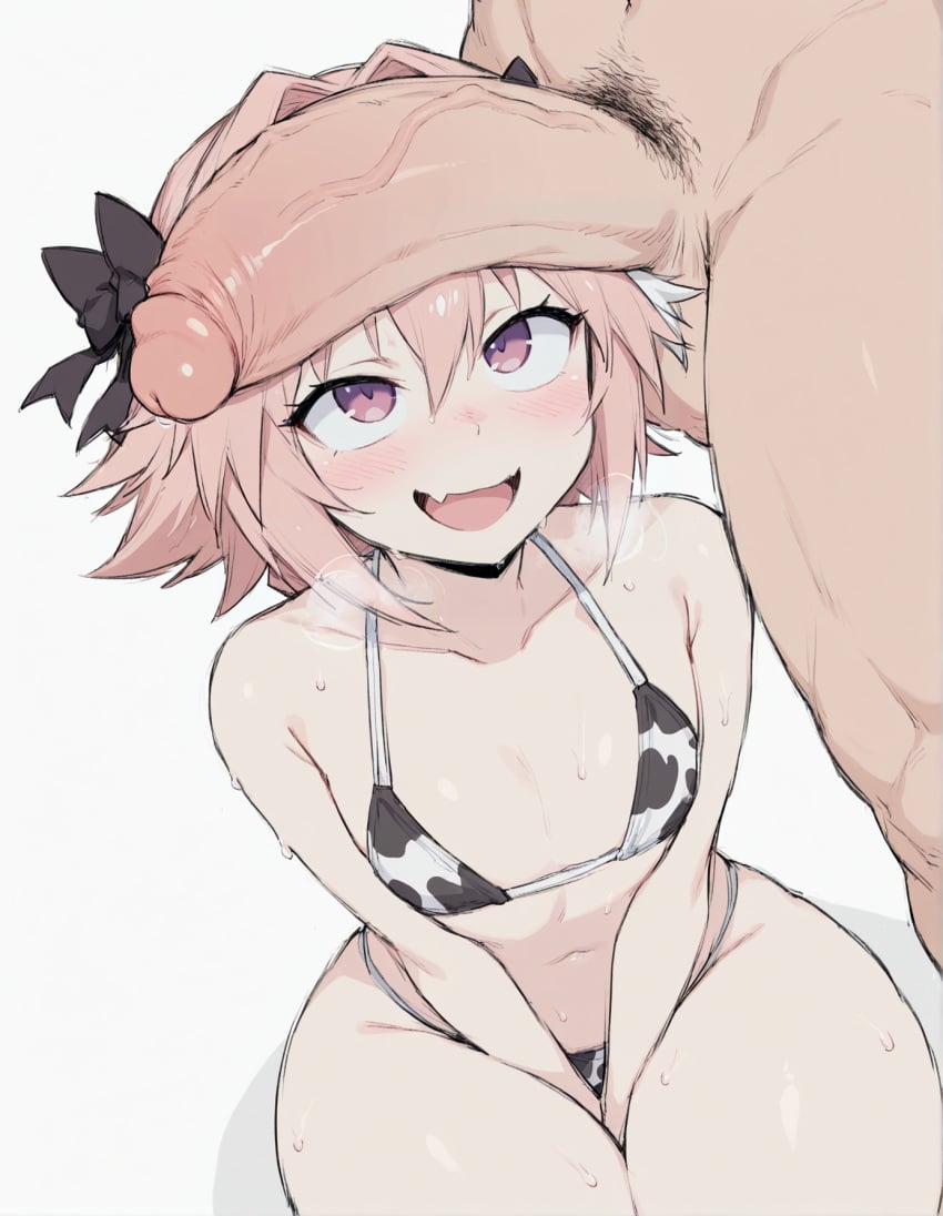 ai_generated astolfo_(fate) cock_worship fate_(series) femboy heavy_breathing large_penis meupfem muscular_male otoko_no_ko penis_awe sissy size_difference sweat sweatdrop sweating tagme very_sweaty yaoi