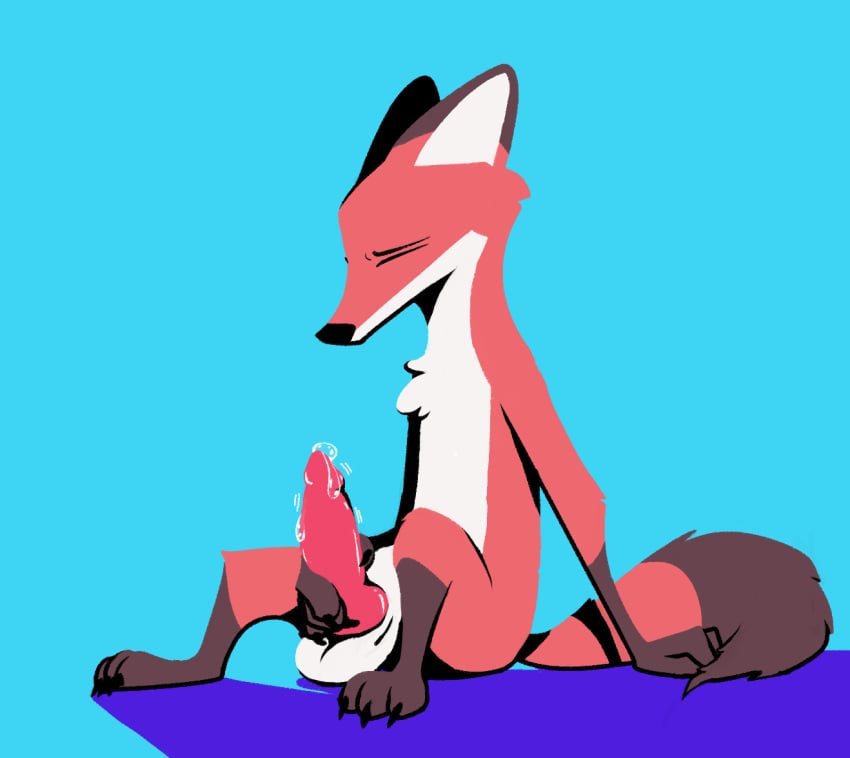 bodily_fluids canid canine closed_eyes disney fox genital_fluids knot male male_only mammal masturbation nick_wilde nobby_(artist) penis precum solo zootopia