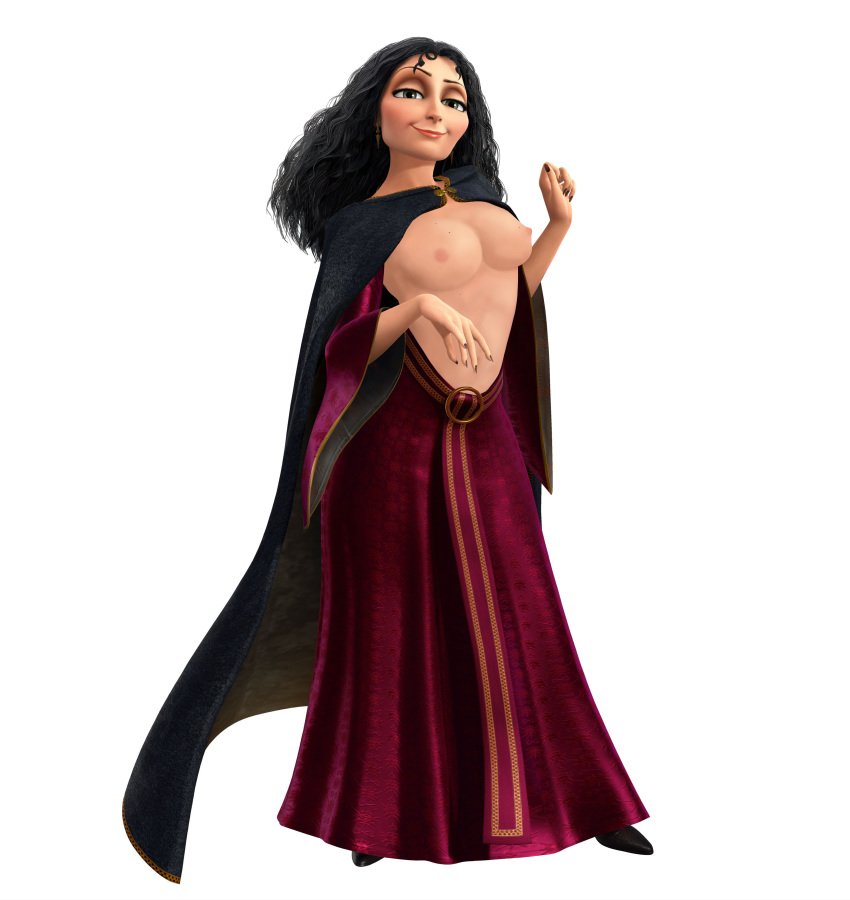 3d breasts clothing disney disney_villains earrings edit eyelashes eyeshadow hair human lips long milf mother mother_gothel nipples nude screenshot screenshot_edit tangled topless