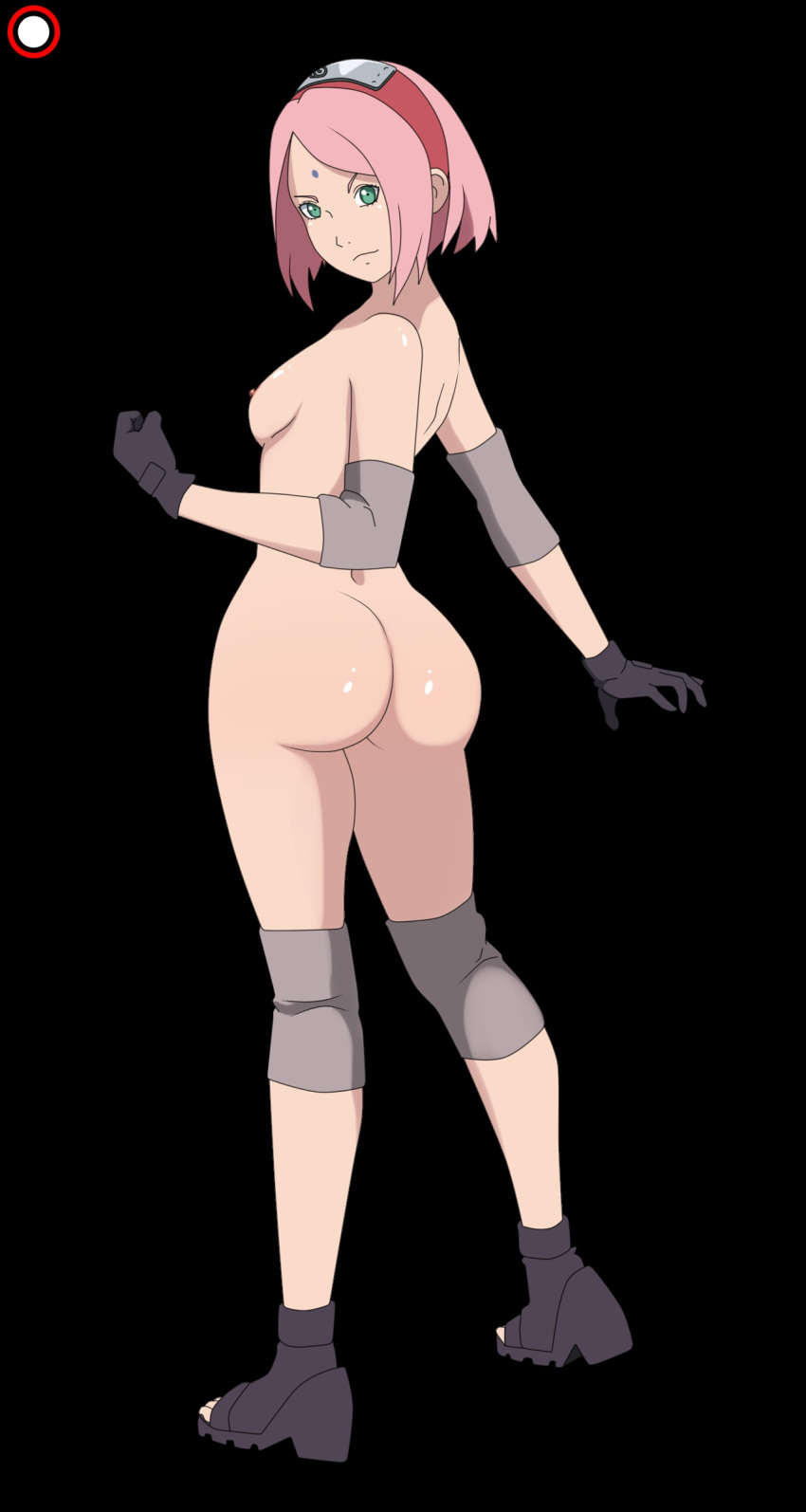 1girls ass bare_back bare_shoulders big_ass boots breasts bubble_butt cristalmanor elbow_pads female female_only footwear forehead_jewel gloves green_eyes knee_pads large_ass looking_back naked naruto naruto:_the_last naruto_(series) nipples nude pink_hair pose posing sakura_haruno shika-hina shoes small_breasts solo solo_female solo_focus standing voluptuous