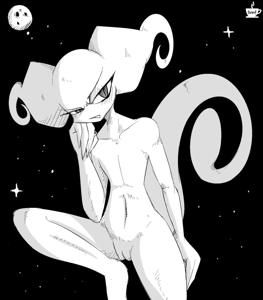 alien big_ears big_eyes bzeh earthbound earthbound_(series) female flat_chested giegue greyscale half-closed_eyes hi_res looking_at_viewer monochrome mother_(series) nintendo nude pussy rule_63 sketch skinny solo space star video_games