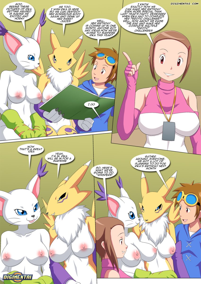 1boy 2019 3girls anthro areola ass bare_arms bare_shoulders bbmbbf big_breasts birthday birthday_party bisexual blush breasts bridal_gauntlets brown_hair canine chest_tuft clothing comic curious detailed_background digihentai digimon digimon_adventure_02 digimon_tamers dog_tags door elbow_gloves english_text erect_nipples eyewear feline female fingerless_gloves foreplay fox fur furry gathering gatomon gloves goggles grin hair half-closed_eyes happy happy_birthday happy_birthday_rika happy_birthday_rika_2 hikari_yagami holding_hands huge_breasts hugging human indoors intersex inviting jewelry kissing legs lips long_hair looking_at_another looking_back looking_pleasured love male mammal multicolored_fur navel neck neck_tuft necklace nipples one_eye_closed palcomix palcomix_vip panel pants party red_hair renamon rika_nonaka seductive shirt short_hair smile standing straight surprise tagme takato_matsuki tank_top tears text two_tone_fur uncensored whiskers white_fur yellow_fur yuri